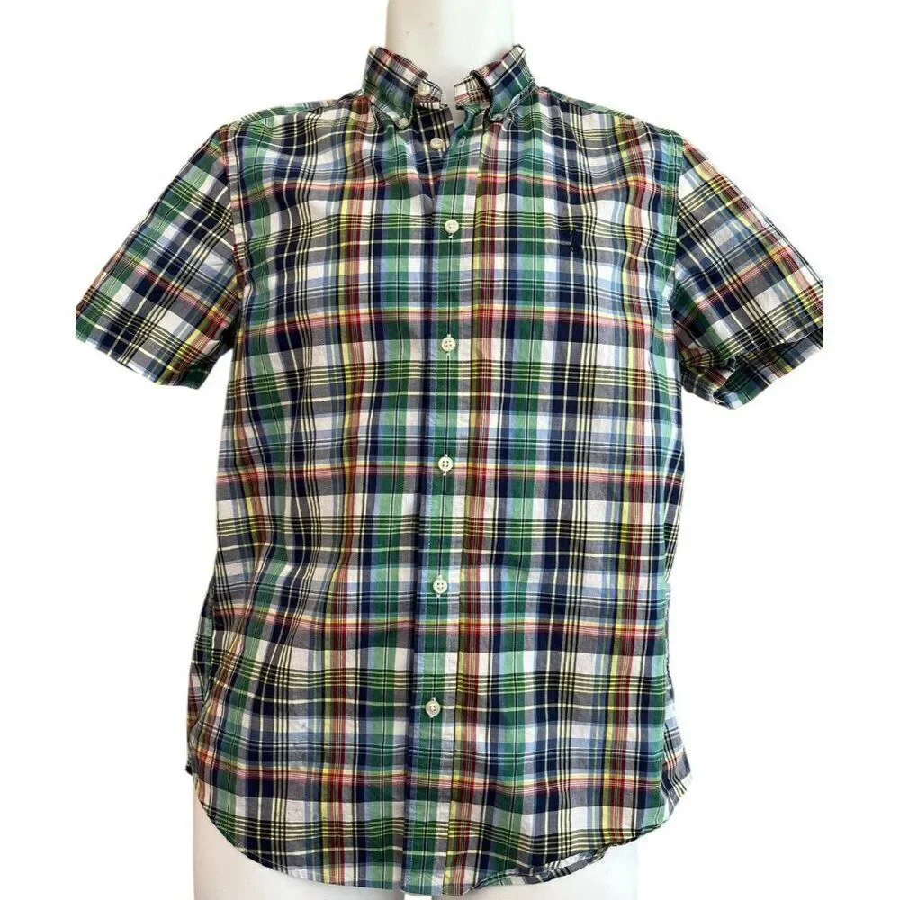 Ralph Lauren Boys Large 18-20 Colorful Plaid Short Sleeve Button Shirt Cotton